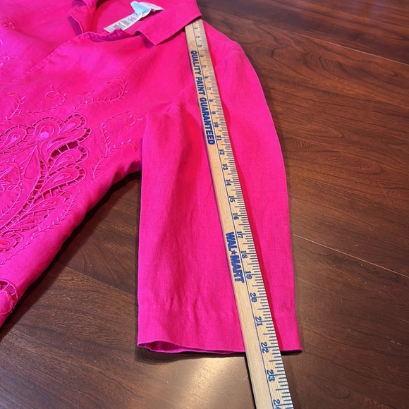 Chico’s 100% Linen Magenta Pink Eyelet Open Embroidery Broderie Anglaise Blazer - Picture 5 of 10